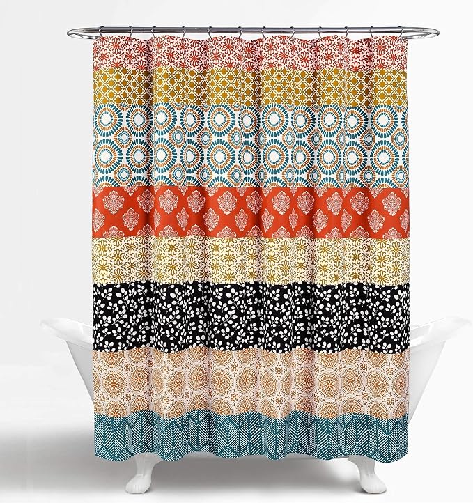 Lush Decor Shower Curtain, Turquoise & Orange | Bohemian Stripe | 72"W x 72"L | Pack of 6
