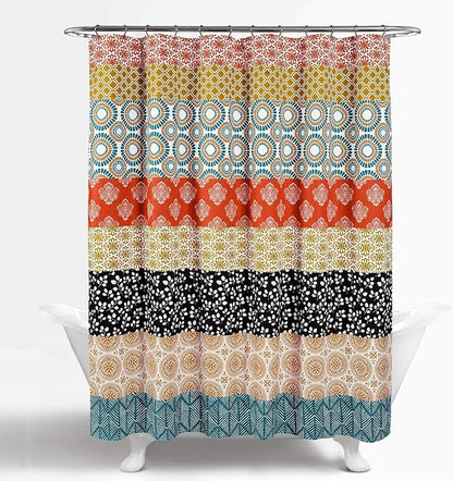 Lush Decor Shower Curtain, Turquoise & Orange | Bohemian Stripe | 72"W x 72"L | Pack of 6