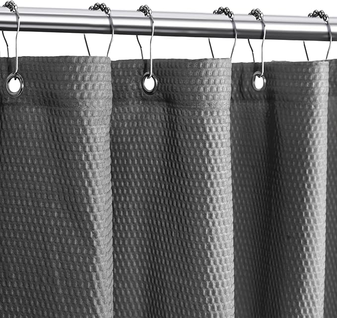 Tititex Solid Grey Cloth Fabric Shower Curtain Liner with 2 Magnets - Texture Soft Hotel Quality Waterproof Shower Liner, Light-Weight & Machine Washable 72x72 inch