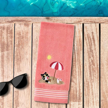 SKL Home Buried Cat Hand Towel 2pc Set for Bath/Kitchen/Bar & Gift, Coral Pink
