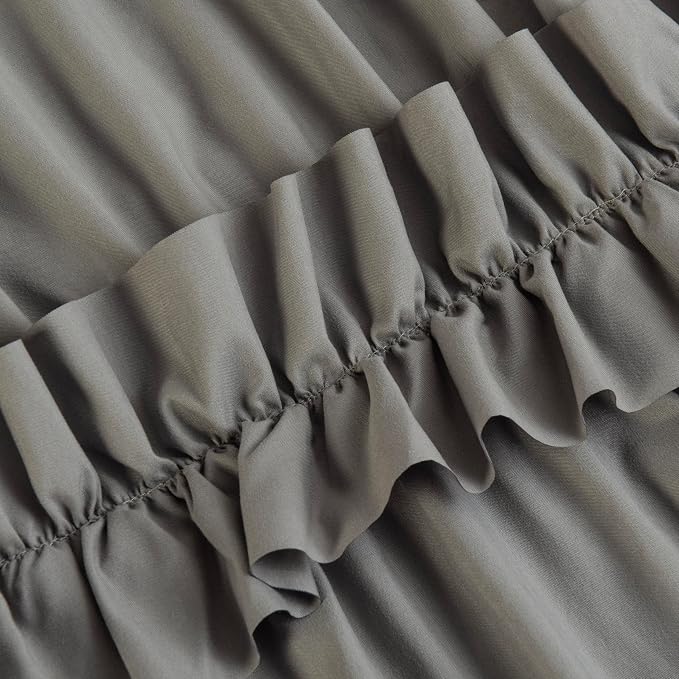 Farmhouse Ruffle Shower Curtain, Gray, 72 x 72 in | Decorative Elegant Bathroom Curtain with 12 Holes, Soft Ruched Microfiber Fabric, Vintage Handmade Design
