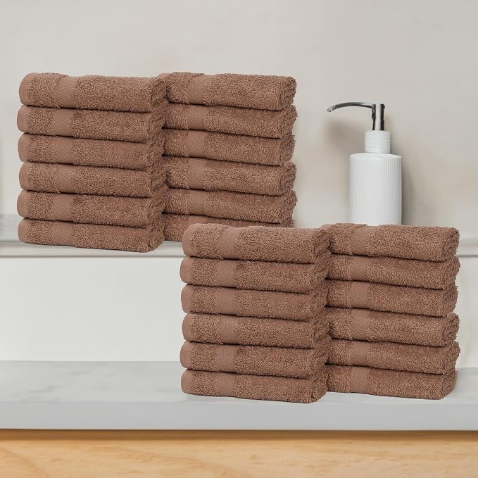 Superior 24-Piece Cotton Face Towel/Washcloth Set, Small Towels for Facial, Spa, Resort, Quick Wash, Gym, Resort, Bathroom Essentials, Master/Guest Bath Decor, Soft, Franklin Collection, Latte