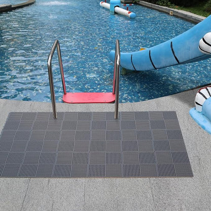 18 Pack Modular Interlocking Tiles Double Non-Slip 12"x12" Gray | 0.4" Thick with Drain Holes for Pool Deck Shower Garage Basement Boat Pet Area Wet Floors Easy Install