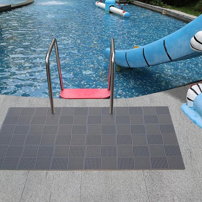 9 Pack Modular Interlocking Tiles Double Non-Slip 12"x12" Gray | 0.4" Thick with Drain Holes for Pool Deck Shower Garage Basement Boat Pet Area Wet Floors Easy Install