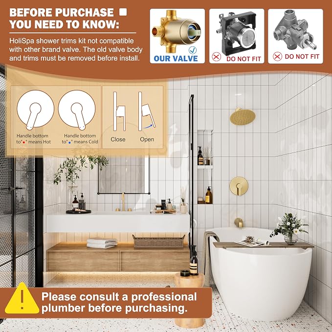 Tub Shower Faucet, Brushed Gold Shower Faucet Set with 8-Inch All-Metal Rainfall Showerhead and Bathtub Spout, Single-Handle Tub Shower-Trim Kit Included Valve, Brushed Gold