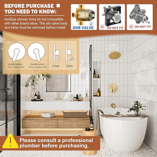 Tub Shower Faucet, Brushed Gold Shower Faucet Set with 8-Inch All-Metal Rainfall Showerhead and Bathtub Spout, Single-Handle Tub Shower-Trim Kit Included Valve, Brushed Gold