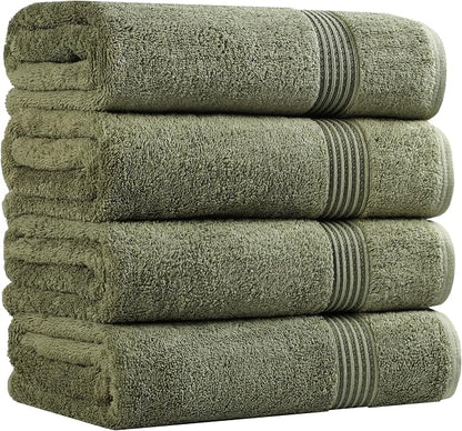 Superior Egyptian Cotton Bath Towel Set, Home Bathroom Towels, Master, Guest Bath, Decor Essentials, Quick Dry, Absorbent, Large Body Towels, Spa, Hotel, Resort, Adult, Kids, Set of 4, Forest Green