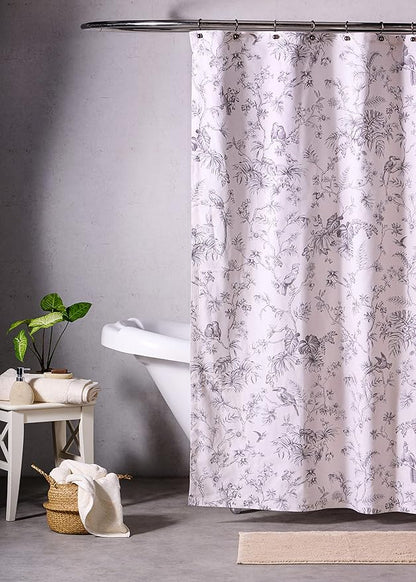 Maison d' Hermine Shower Curtain 100% Cotton One Panel 70"x72" Washable Fabric Shower Curtains for Bathroom, Easy Hanging with 12 Button Holes - Home Hotel Easter Gifts (Jouy Paradise - Grey)