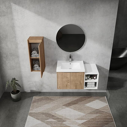 Henf 36" Floating Bathroom Vanity with Sink for Compact Space, Brown Wall Mount Bathroom Vanity Cabinet with Sink Combo, 36 Inch Bathroom Vanities Set with Open Storage Shelf & Side Cabinet