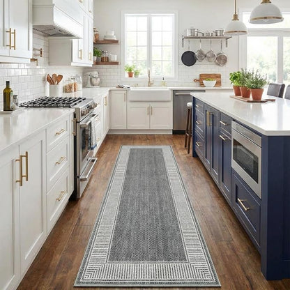 Garvee 2x6 Runner Rug Washable Hallway Runner Rug Non Slip Carpet Grey | Foldable Non-Shedding Bordered Design Entryway Rugs Low Pile Stain-Resistant Indoor Soft Rugs for Laundry Kitchen Bathroom