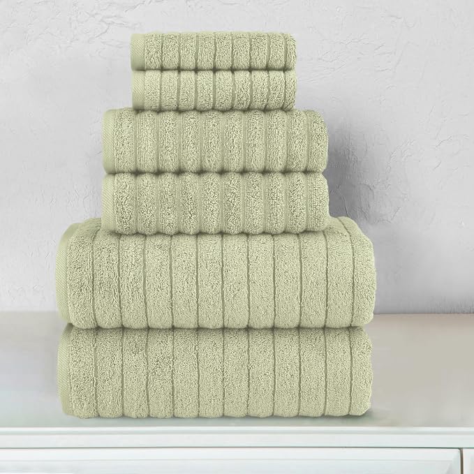 Elegant Comfort 100% Turkish Cotton Corduroy Ribbed Luxury Bath Towels 6-Piece Set, Premium Feel - Quick Dry, Highly Absorbent, Contains 2 Bath Towels, 2 Hand Towels, and 2 Washcloths, Mint Green