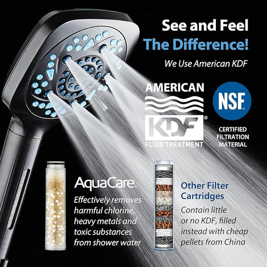 AquaCare High Pressure 10 Spray Mode Filtered Showerhead - Handheld Shower Head Filters Chlorine to Heal Dry Skin, Revive Hair - Dual Power Wash Cleans Tub, Tile, Pets - Hard Water Softener, ORB | Filters Chlorine & Toxins, Softens Hard Water for Healt...