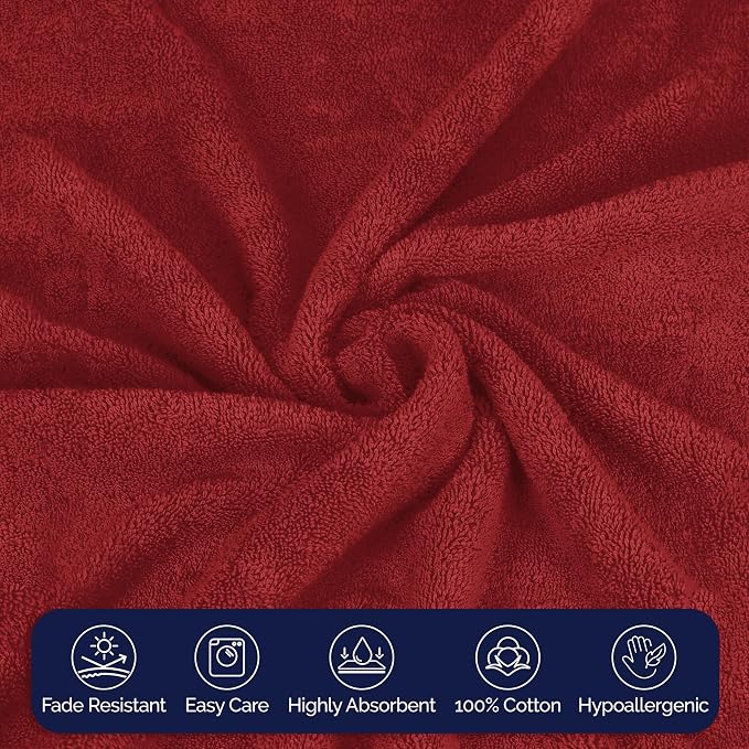 Elegant Comfort Premium Cotton 6-Piece Towel Set, Includes 2 Washcloths, 2 Hand Towels and 2 Bath Towels, 100% Turkish Cotton - Highly Absorbent and Super Soft Towels for Bathroom, Burgundy