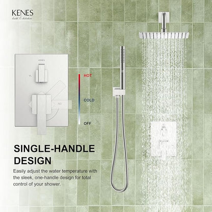 KENES Brushed Nickel Square Rain Shower System Faucet Set with Handheld | Shower Faucet with 10-Inch Rain Shower Head, Square Shower System, Valve Included, Lead-Free cUPC & NSF Certified, Stainless
