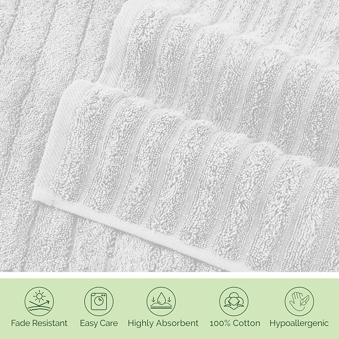 Elegant Comfort Luxury 100% Turkish Cotton Corduroy Ribbed 4 Pack Hand Towel Set 16 x 28 Inch - Absorbent, Super Soft, Quick Dry, Premium Towels for Bathroom, Gym, Spa and Hotel Use, White