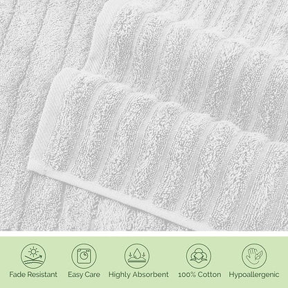 Elegant Comfort Luxury 100% Turkish Cotton Corduroy Ribbed 4 Pack Hand Towel Set 16 x 28 Inch - Absorbent, Super Soft, Quick Dry, Premium Towels for Bathroom, Gym, Spa and Hotel Use, White
