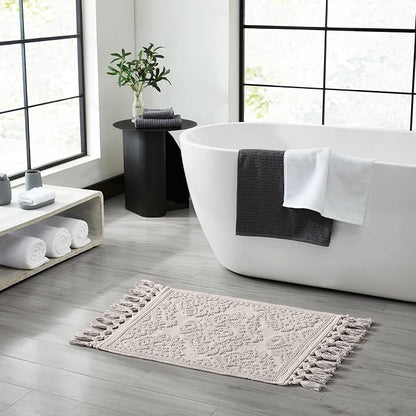 Jean Pierre - Ricardo Bath Mat, Woven Fringe Bathroom Rugs, 100% Cotton, Premium Bathroom Decor - Measures 17" x 31" - Light Gray