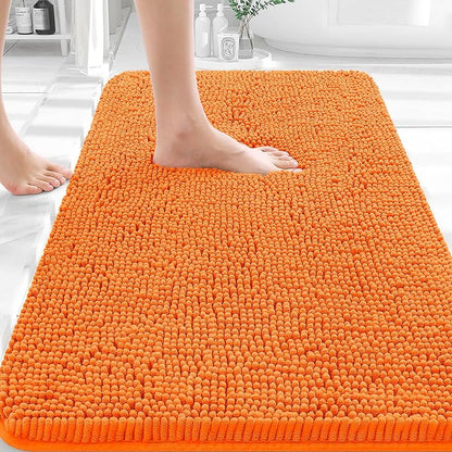 OLANLY Small Bathroom Rugs 30x18, Extra Soft Absorbent Chenille Bath Rugs | Orange, Quick-Drying Rubber Backing, Machine Washable Bath Mat for Bathroom Floor, Tub and Shower, Home Decor Accessories