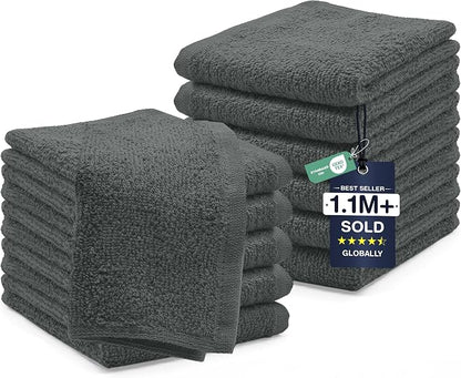 DAN RIVER 12 Pack Cotton Wash Cloths Set for Showering [12x12] Grey | Lighter Weight, Quick to Dry, Super Soft & Absorbent Face Towels, Hotel Quality, Perfect for Bathroom, Gym, Spa