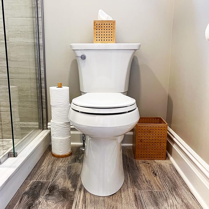Mind Reader Tissue Box Cover and Toilet Paper Holder, Decor, Rayon from Bamboo, 5.5" L x 5.5" W x 5.5" H, 2 Piece Set, Brown