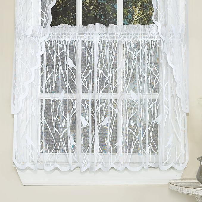 Sweet Home Collection Kitchen Window Tier, Swag, or Valance Curtain Treatment in Stylish and Unique Patterns and Designs for All Home Décor, 36", Songbird White
