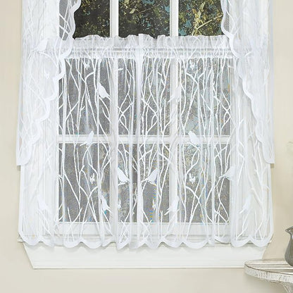 Sweet Home Collection Kitchen Window Tier, Swag, or Valance Curtain Treatment in Stylish and Unique Patterns and Designs for All Home Décor, 36", Songbird White