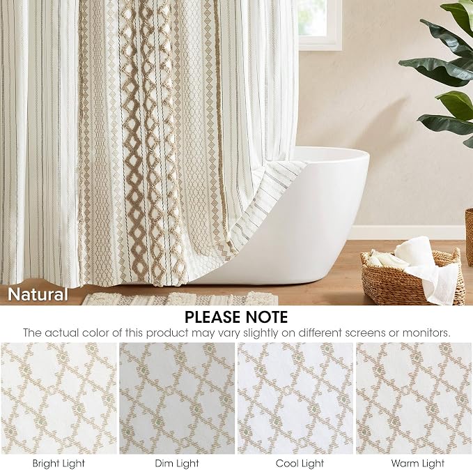INK+IVY Extra Long Cotton Shower Curtain for Bathroom, Neutral, 72 x 84 | Machine Washable, Boho Tufted Chenille Modern Home Bathroom Decor, Bathtub Privacy Screen, OEKO-TEX Certified