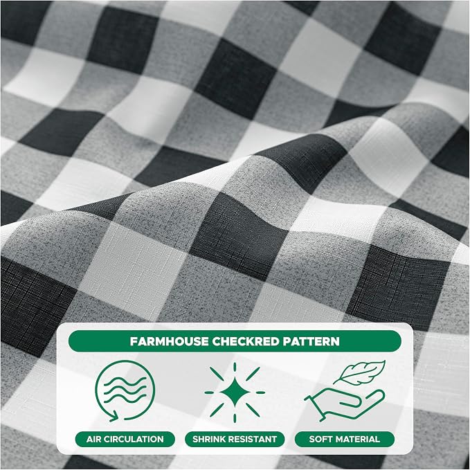 Fabric Shower Curtain-Black & White Farmhouse Shower Curtains for Bathroom | 72"Wx84"L Gingham Buffalo Plaid Neutral Extra Long Bath Curtain Decor-Hotel Quality Checkered Geometric Linen Cloth Washable