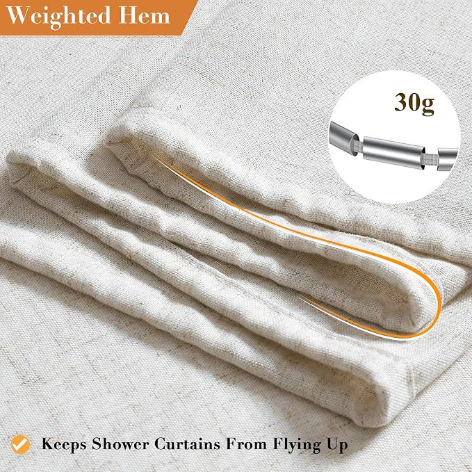 Extra Wide Linen Shower Curtain for Bathroom 108 Inch White Solid | 10ft Ceiling to Floor Wrap Around Bath Curtains with Hook, Neutral Farmhouse, Simple Luxury Shower Decor, 1 Panel, 108x72