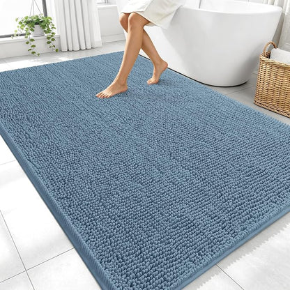 OLANLY Large Bathroom Rugs 70x46, Extra Soft Absorbent Chenille Bath Rugs | Airy Blue, Quick-Drying Rubber Backing, Machine Washable Bath Mat for Bathroom Floor, Tub and Shower, Home Decor Accessories