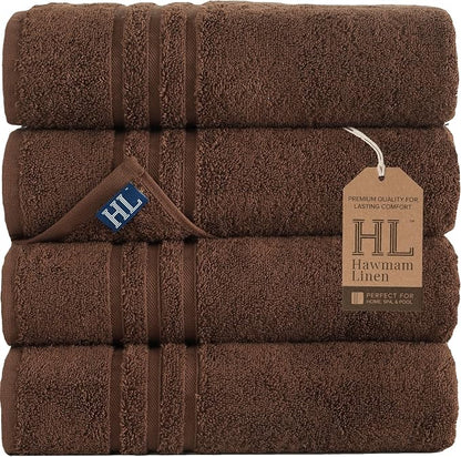 Hawmam Linen Brown Bath Towels 4 Pack Soft and Absorbent, Premium Quality Perfect for Daily Use 100% Cotton Towel 600 GSM