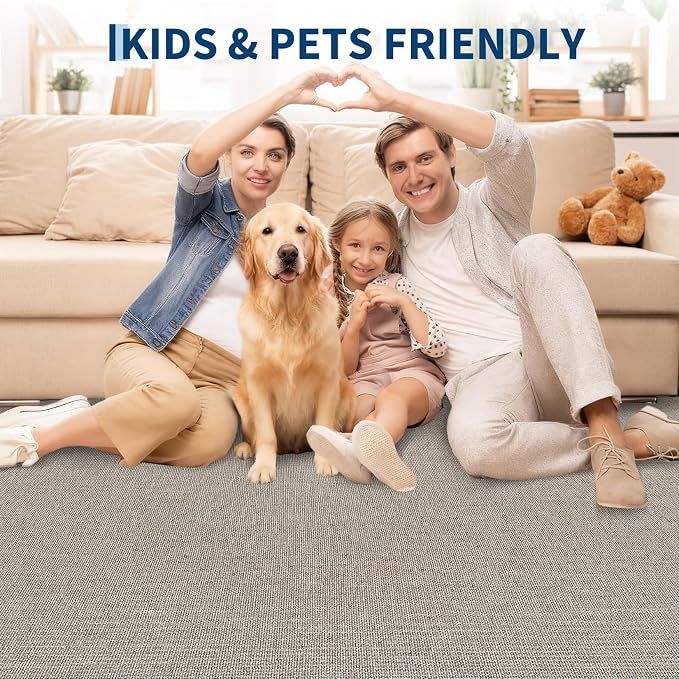 Garvee Large Washable Rug 9x12 Modern Solid Rugs for Living Room Taupe | Non Slip Woven Textured Bedroom Rug Ultra-Thin Non-Shedding Farmhouse Carpet Neutral Foldable Throw Rugs for Bedroom Office