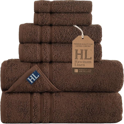 Hawmam Linen Brown 6 Piece Bath Towels Set for Bathroom Original Turkish Cotton Soft, Absorbent and Premium 2 Bath Towels, 2 Hand Towels, 2 Washcloths