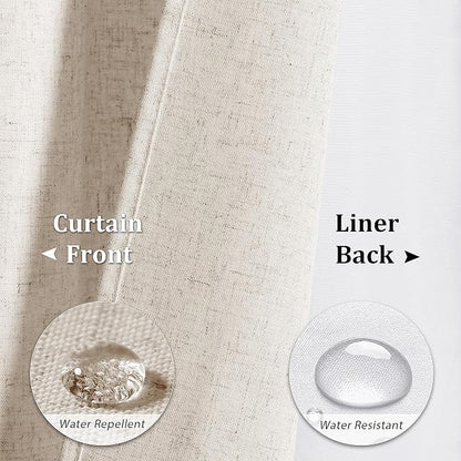 Linen Shower Curtain 72 Inch for Bathroom Beige White Double Layer | 6ft, Curtains with Hook, Snap in Liner, Water Repellent, Boho Farmhouse, Modern Bath Decor, 1 Panel, 72x72
