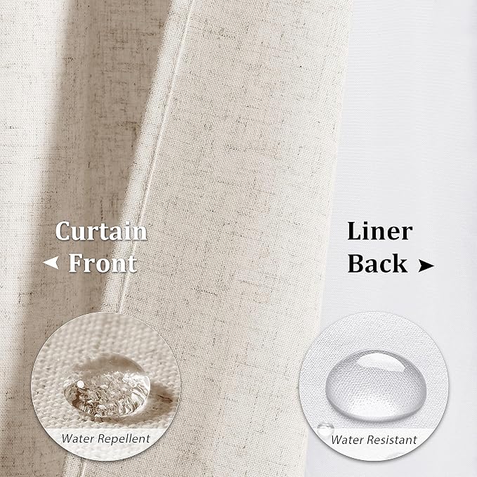 Extra Long Linen Shower Curtain 84 Inch Beige White Double Layer | 7ft, Curtains with Hook for Bathroom, Snap in Liner, Water Repellent, Boho Farmhouse, Modern Bath Decor, 1 Panel, 72x84