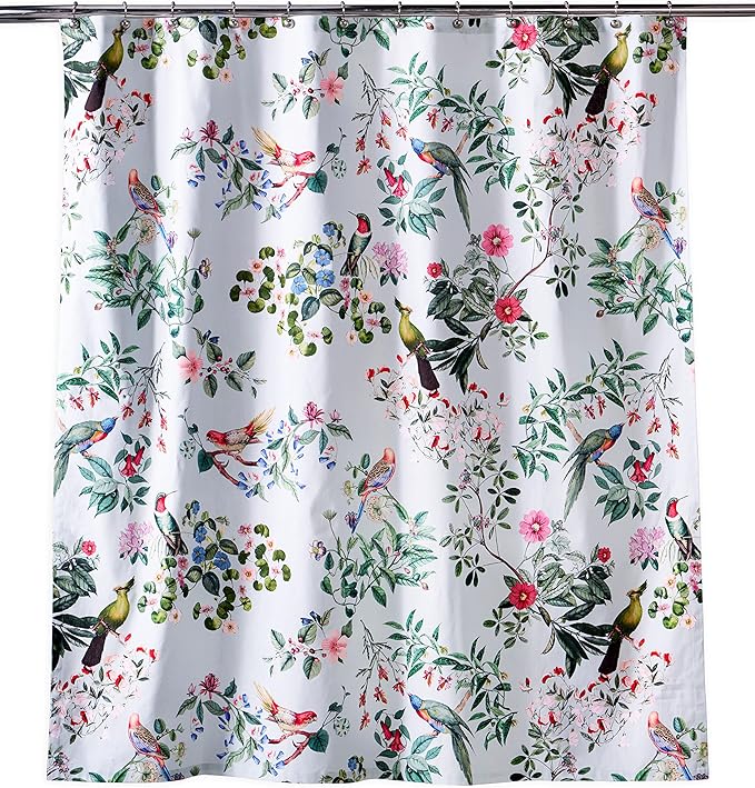 Maison d' Hermine Shower Curtain 100% Cotton One Panel 70"x72" Washable Fabric Shower Curtains for Bathroom, Easy Hanging with 12 Button Holes - Home Hotel Spa Easter Gifts (Eden - Blue Blush)