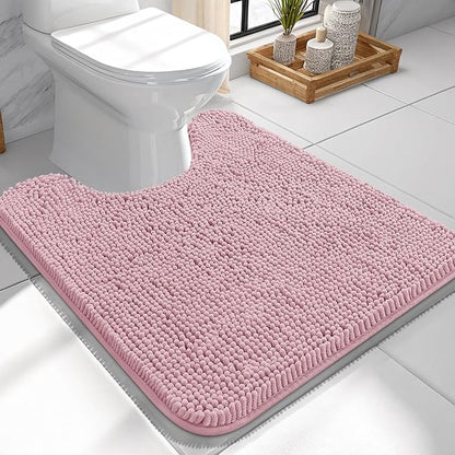 OLANLY Toilet Rugs U-Shaped 24x24, Soft Absorbent Chenille Contour Rugs | Dusty Rose, Quick-Drying Rubber Backing, Machine Washable Non-Slip Shaggy Bathroom Mat for Toilet, Home Decor Accessories