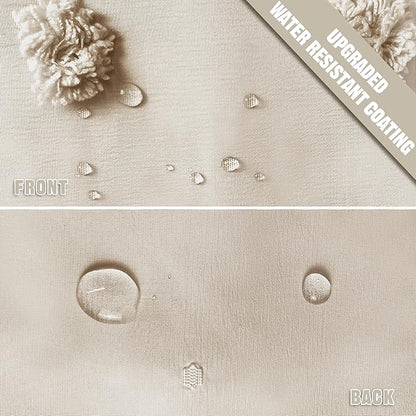 Extra Long Boho Farmhouse Shower Curtain Woven Fabric 84 Inch Natural Shower Curtain, 72 x 84 Tufted Pleat Floral Puffs Textured Modern Minimalist Shower Curtain Set with Hooks for Bathroom