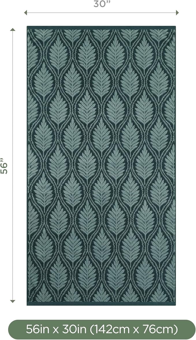 Martex Restore Fern Ogee Bath Towel – Soft, Absorbent, Moisture-Wicking and Quick to Dry – Lightweight for Everyday Use – Comfortable Feel with Convenient Loop for Hanging – 30" x 56" – Jade