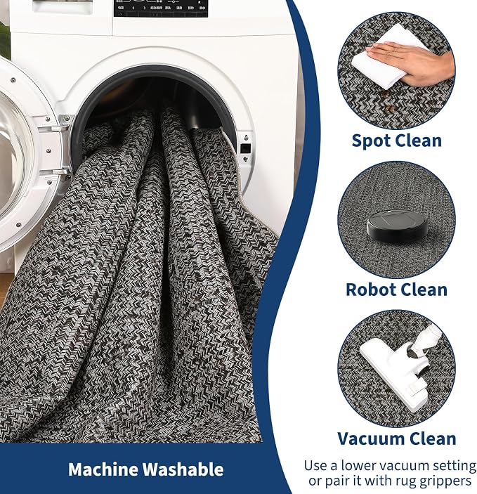 Imitation Braided Collection-Print Washable Rug 9x12 Area Rug for Bedroom Scalloped Living Room Rug Soft Large Rugs Non Slip Throw Rugs Stain Resistant Carpet for Nursery Dining Room Office