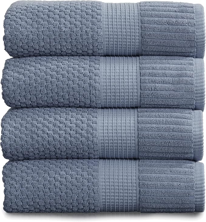 4 Pack 100% Cotton Bath Towels | Blue Towels | Oeko‑TEX Standard 100 | Soft & Absorbent, Quick‑Dry | Trinity Collection - Flint Stone
