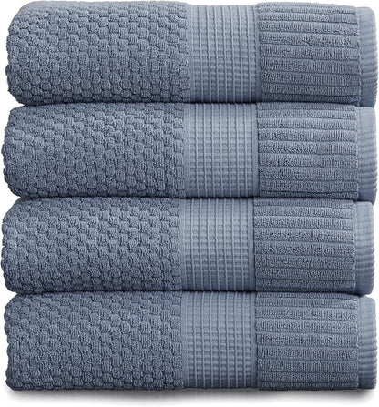 4 Pack 100% Cotton Bath Towels | Blue Towels | Oeko‑TEX Standard 100 | Soft & Absorbent, Quick‑Dry | Trinity Collection - Flint Stone