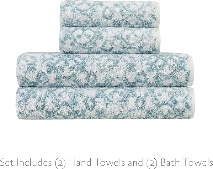Jessica Simpson – Bath Towel 4 Piece Set, Aziza, Premium Bathroom Décor, Includes 2 Hand Towels and 2 Shower Towels, 100% Cotton & Machine Washable, Forget Me Not Blue