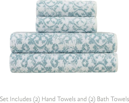 Jessica Simpson – Bath Towel 4 Piece Set, Aziza, Premium Bathroom Décor, Includes 2 Hand Towels and 2 Shower Towels, 100% Cotton & Machine Washable, Forget Me Not Blue