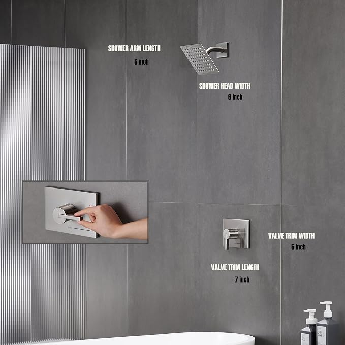 SOOOHOT Shower Kit, Shower Faucet Set with 6-Inch Rain Shower Head, Single-Handle Shower Trim Kit, Brushed Nickel （Valve Included)