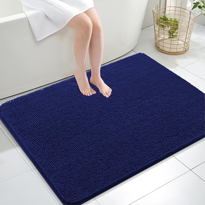 OLANLY Large Bathroom Rugs 40x32, Extra Soft Absorbent Chenille Bath Rugs | Navy, Quick-Drying Rubber Backing, Machine Washable Bath Mat for Bathroom Floor, Tub and Shower, Home Decor Accessories