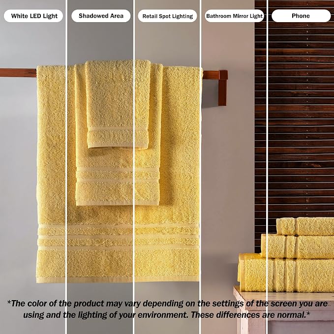 Hawmam Linen Luxury Cotton Washcloths 13x13 Inch - Large Hotel Spa Bathroom Face Towel | 12 Pack | Yellow
