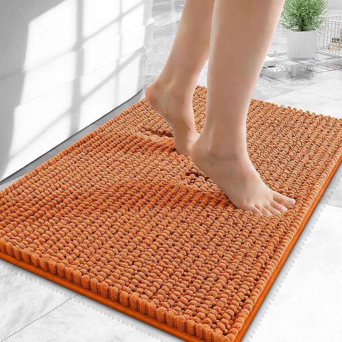 OLANLY Thick Chenille Small Bathroom Rugs 24x16, Absorbent Bath Mat, Clay | Soft Bath Rugs, Rubber Backing, Machine Wash Dry, Bath Mats for Bathroom, Tub and Shower, Home Decor Accessories