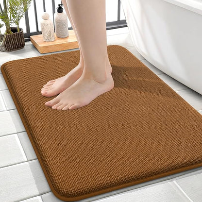OLANLY Memory Foam Small Bathroom Rugs 24x16, Absorbent Bath Mat, Ochre | Soft Quick Dry Bath Rugs, Non-Slip Carpet, Machine Washable Mat for Bathroom Floor, Tub and Shower, Home Decor Accessories