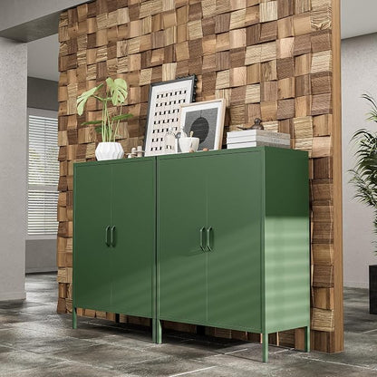 Bevivog Green Metal Locker Cabinet with 2 Doors, Metal Accent Cabinets with 2 Adjustable Shelves Home Office Storage Lockers Sideboard for Kitchen Living Room Hallway Entryway
